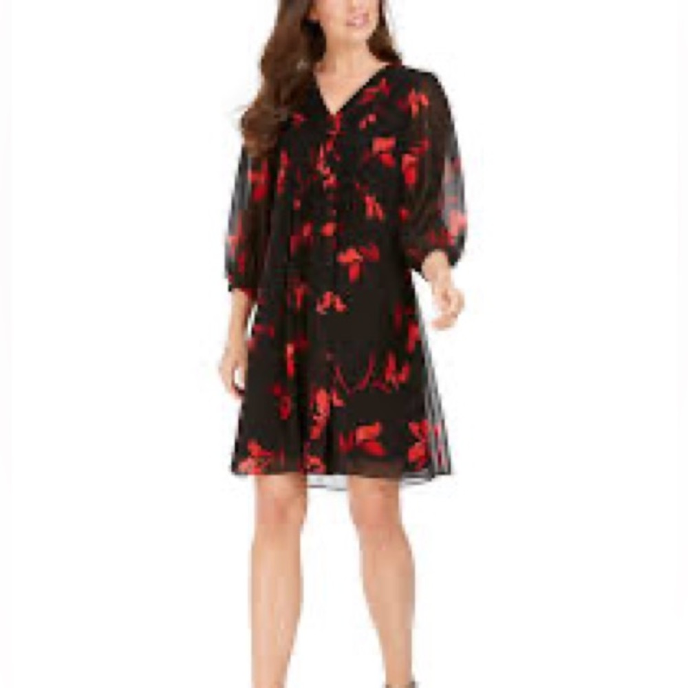 Calvin Klein floral swing dress size 14 red/black